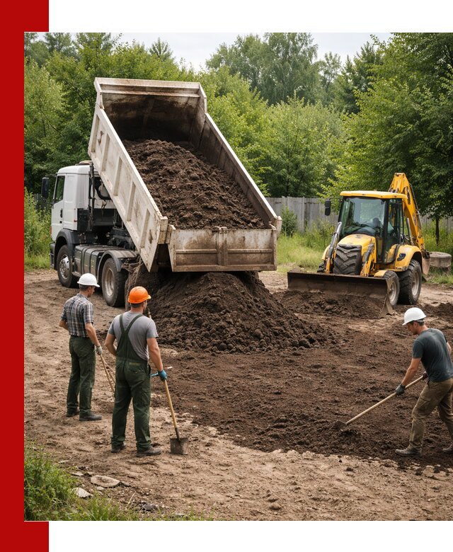 Доставка и укладка грунта для выравнивания участка в Вятских Поляне