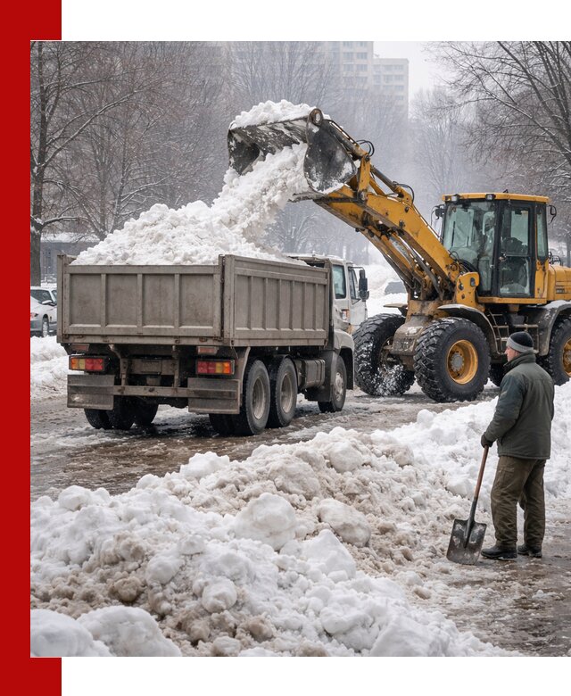 Вывоз снега грузовой техникой в Вятских Поляне оперативно и чисто