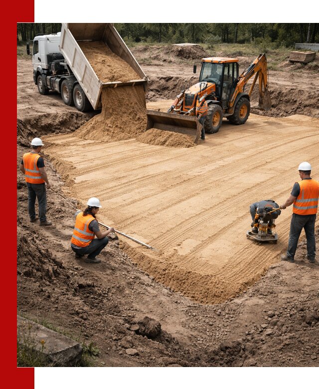 Устройство песчаной подушки для фундаментов и дорог в Вятских Поляне